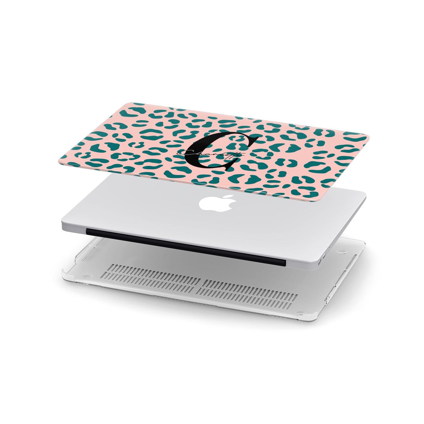 Personalised Leopard Print Pink Green Apple MacBook Case in Detail