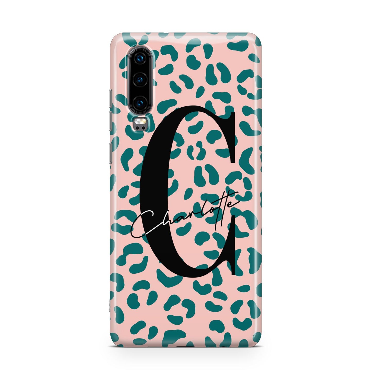 Personalised Leopard Print Pink Green Huawei P30 Phone Case