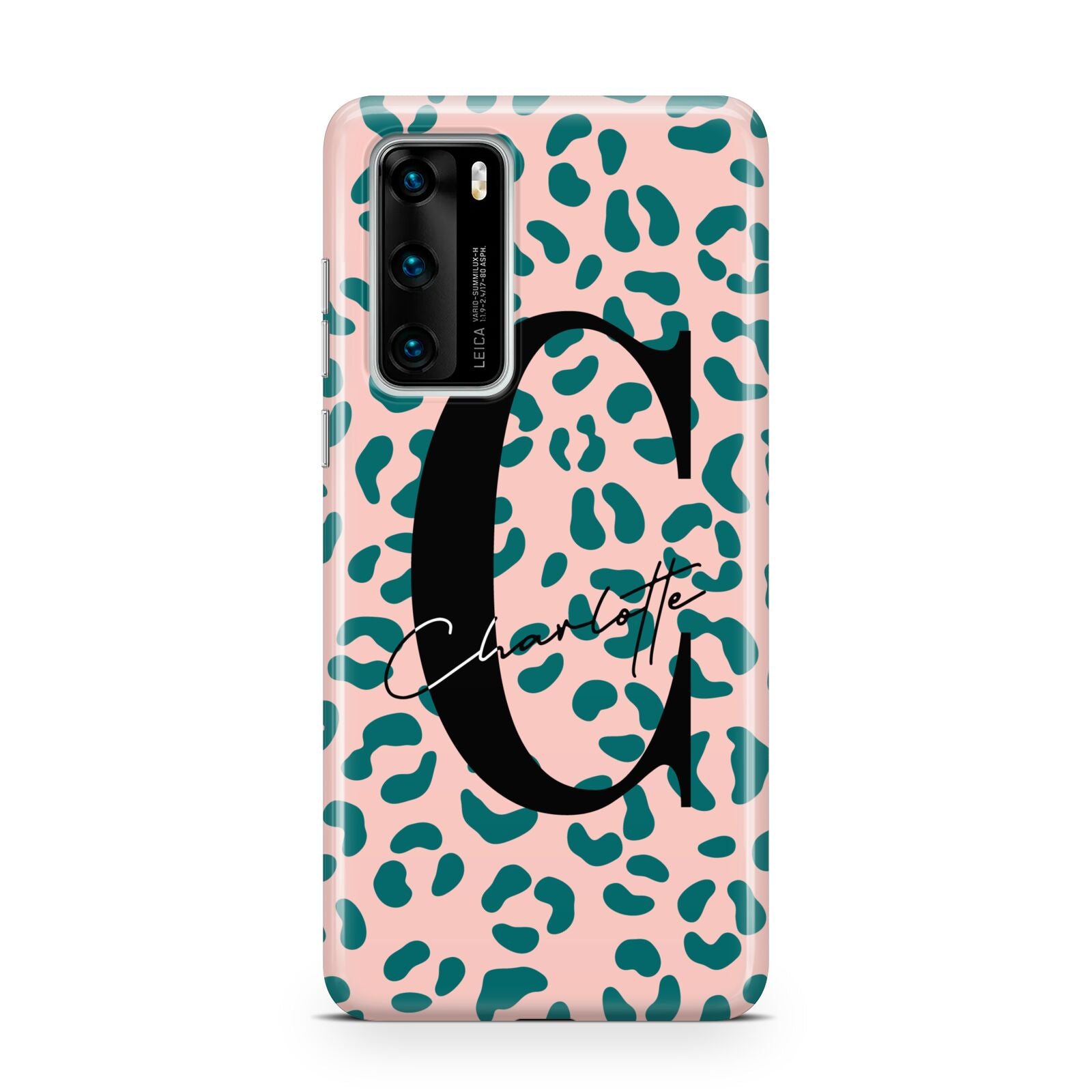 Personalised Leopard Print Pink Green Huawei P40 Phone Case