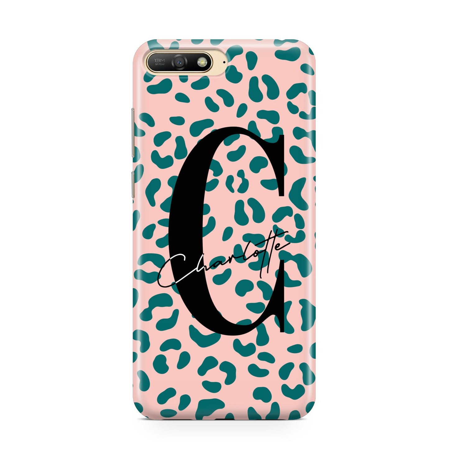 Personalised Leopard Print Pink Green Huawei Y6 2018