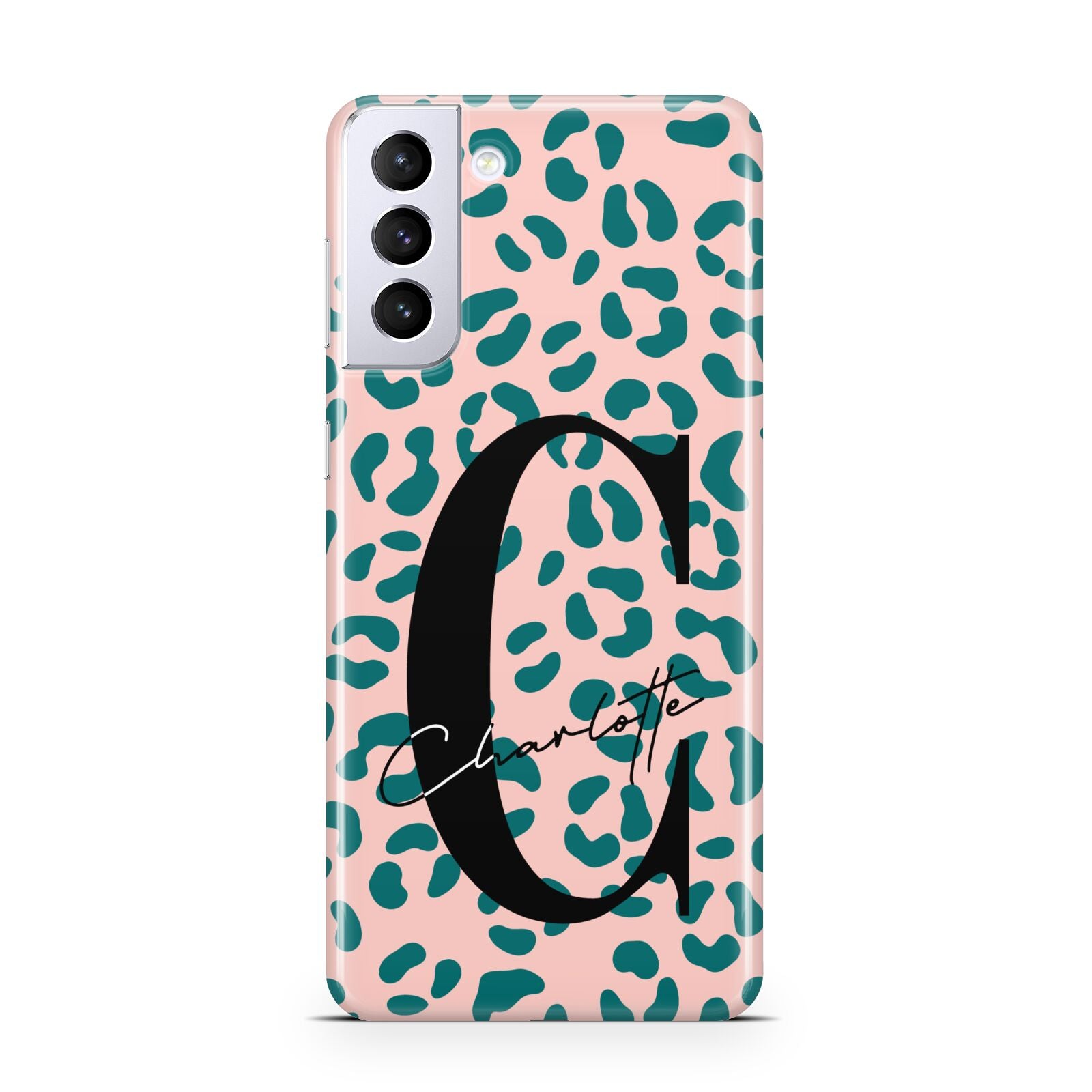 Personalised Leopard Print Pink Green Samsung S21 Plus Case