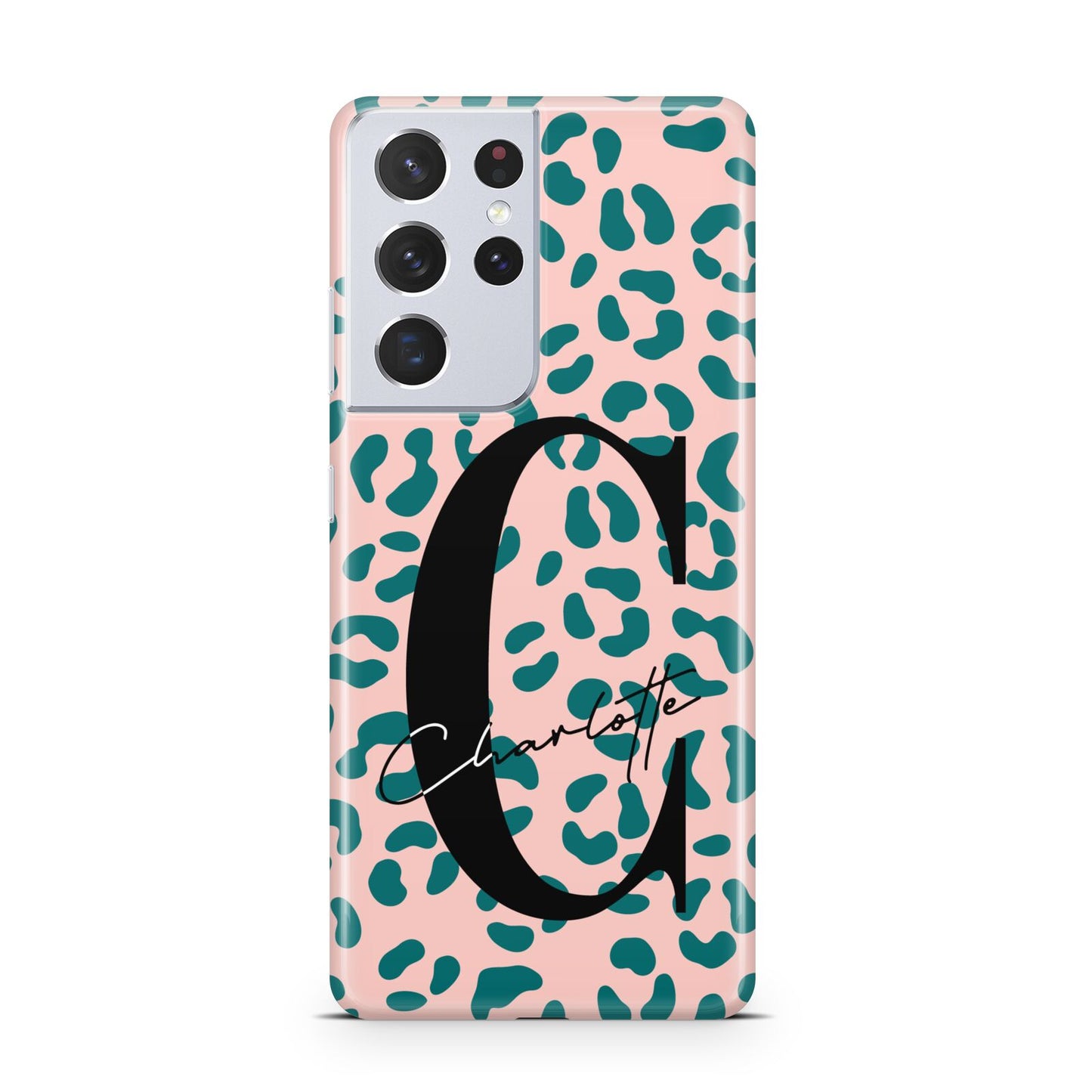 Personalised Leopard Print Pink Green Samsung S21 Ultra Case