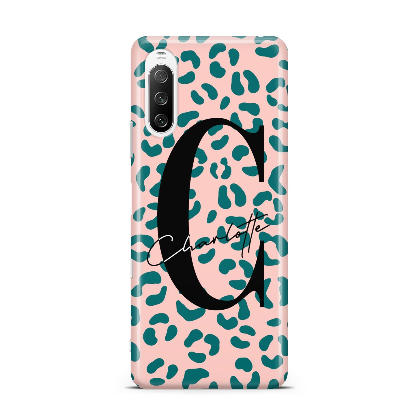 Personalised Leopard Print Pink Green Sony Xperia 10 III Case