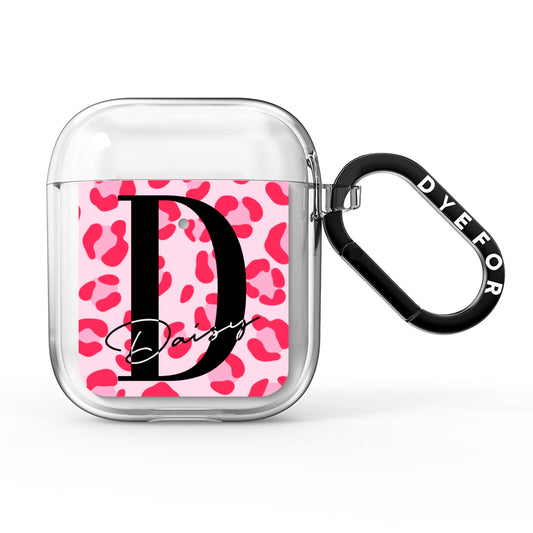 Personalised Leopard Print Pink Red AirPods Clear Case