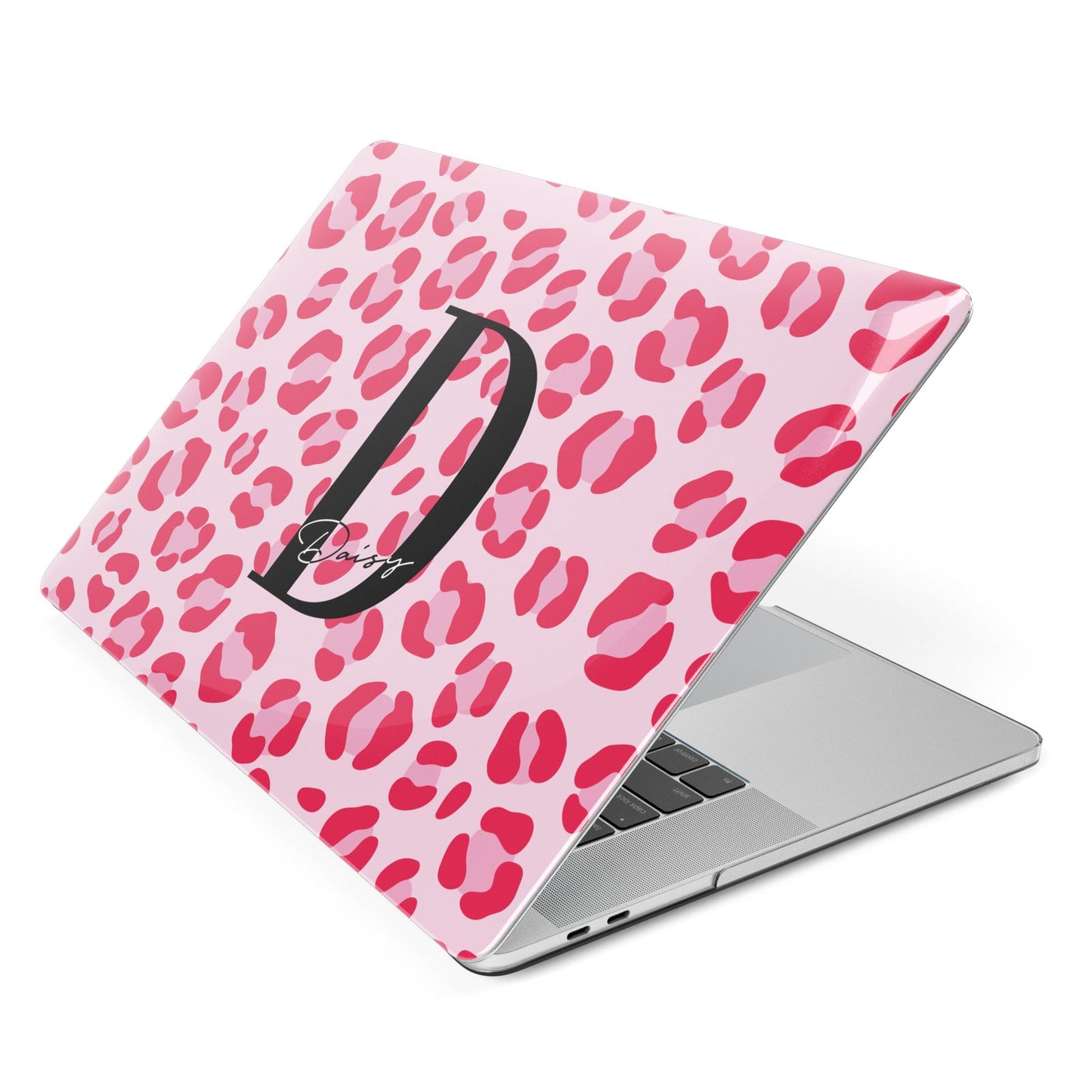 Personalised Leopard Print Pink Red Apple MacBook Case Side View