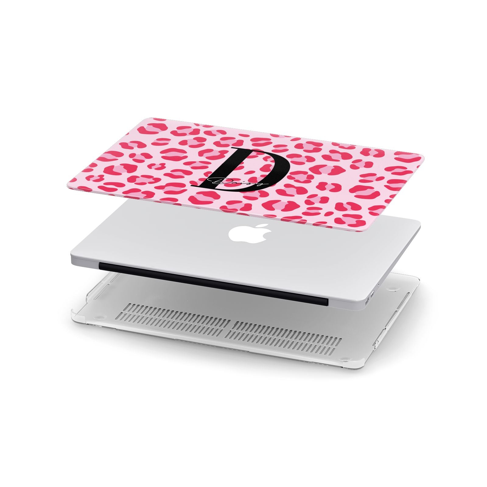 Personalised Leopard Print Pink Red Apple MacBook Case in Detail