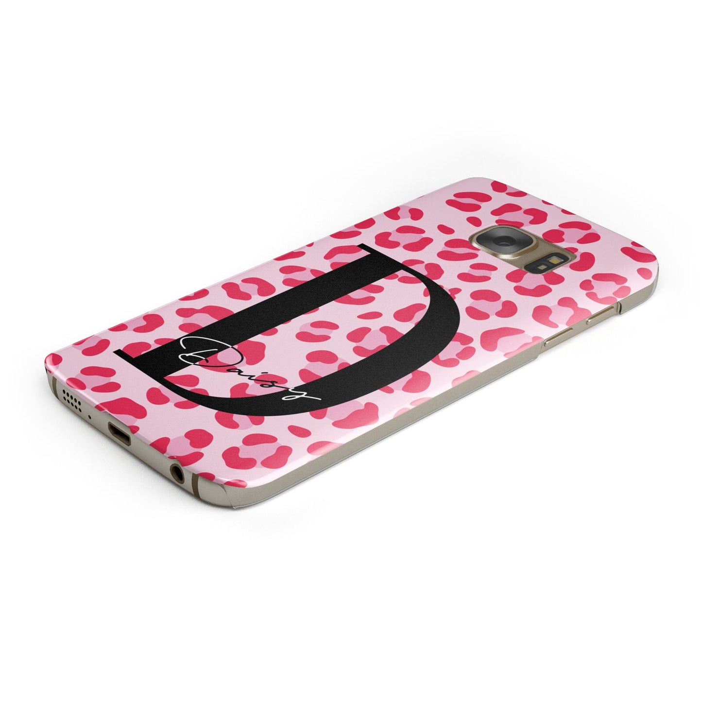 Personalised Leopard Print Pink Red Protective Samsung Galaxy Case Angled Image