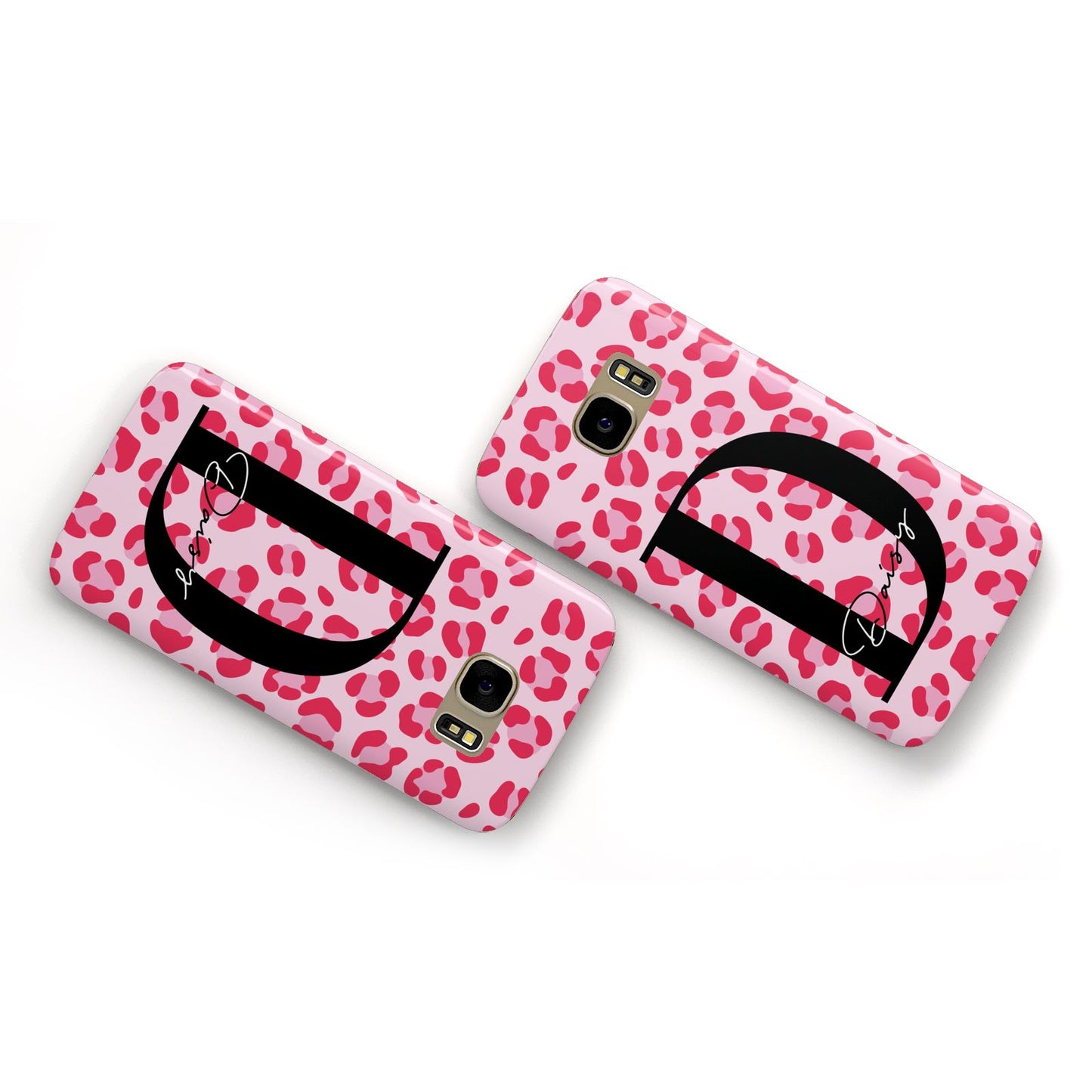 Personalised Leopard Print Pink Red Samsung Galaxy Case Flat Overview