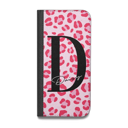 Personalised Leopard Print Pink Red Vegan Leather Flip iPhone Case