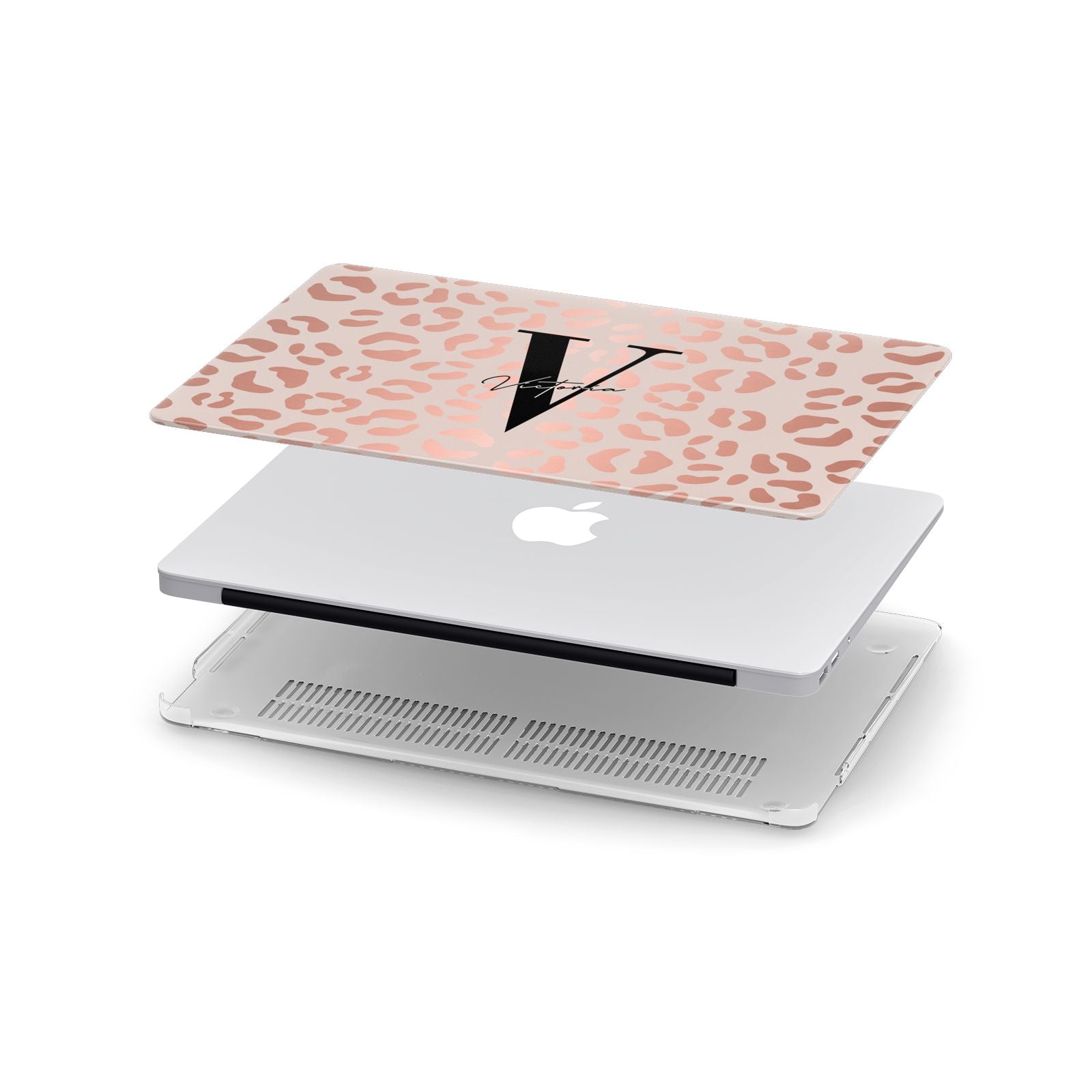 Personalised Leopard Print Rose Gold Apple MacBook Case in Detail