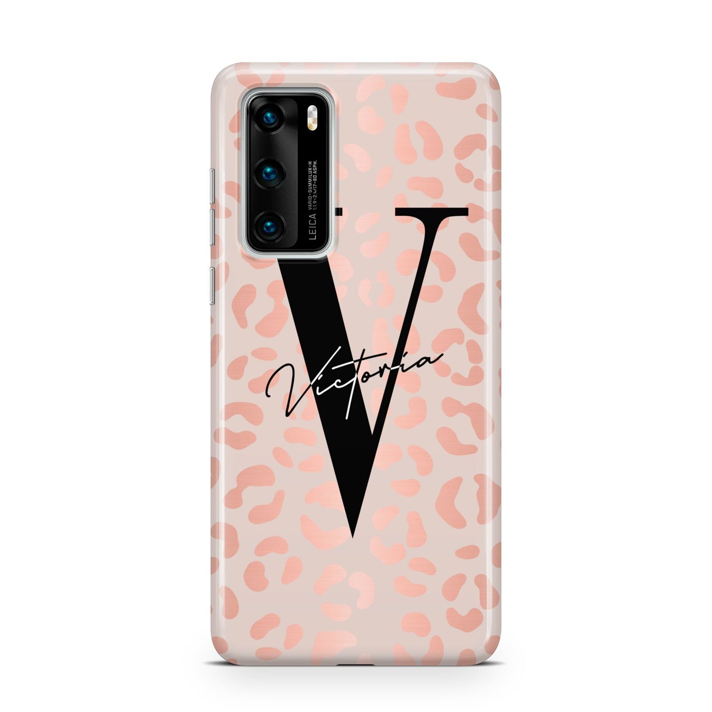 Personalised Leopard Print Rose Gold Huawei P40 Phone Case