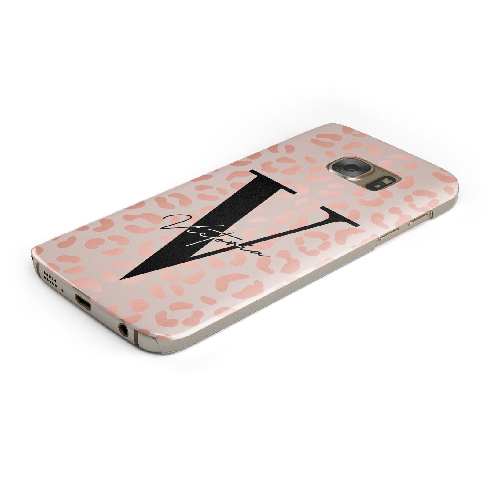 Personalised Leopard Print Rose Gold Protective Samsung Galaxy Case Angled Image