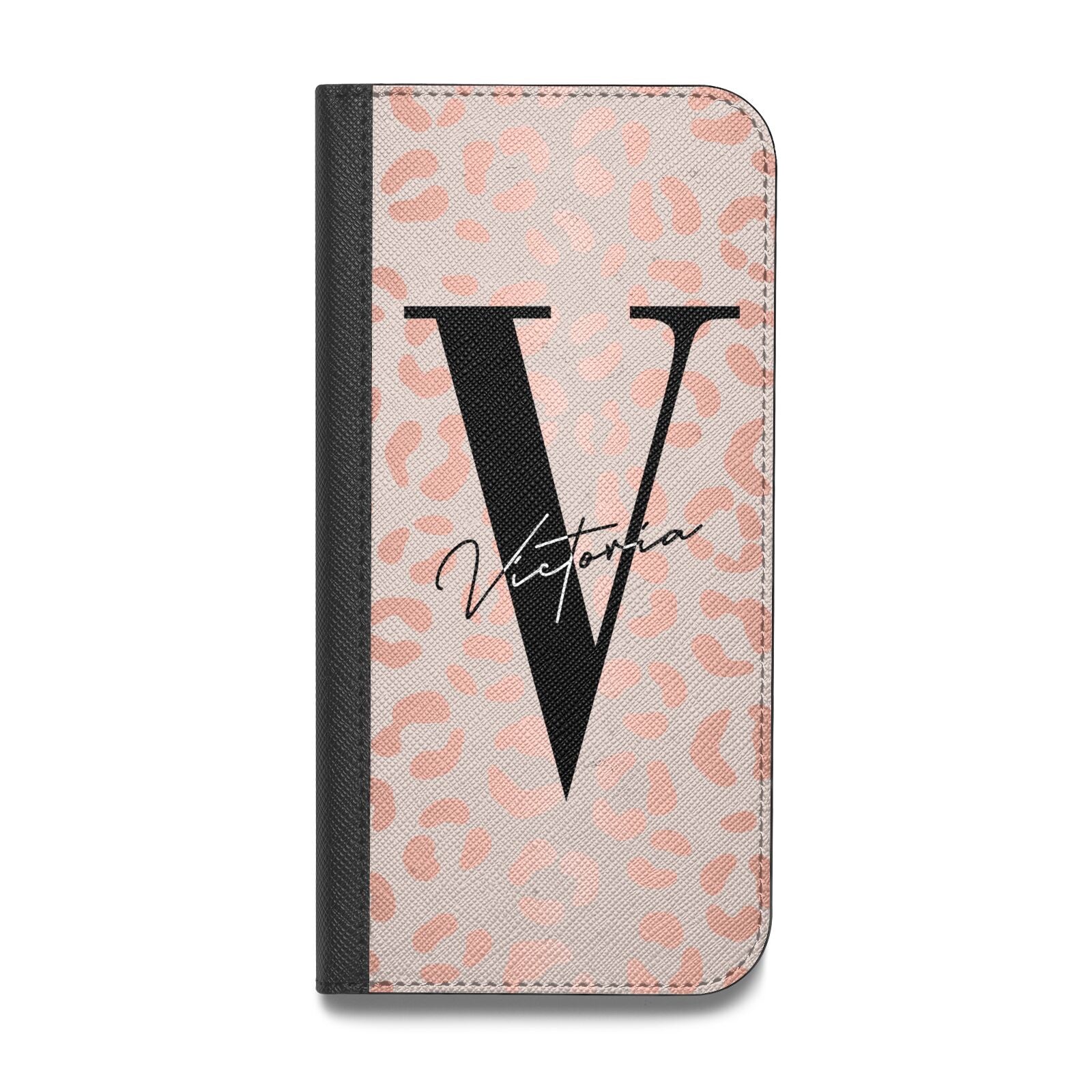 Personalised Leopard Print Rose Gold Vegan Leather Flip iPhone Case