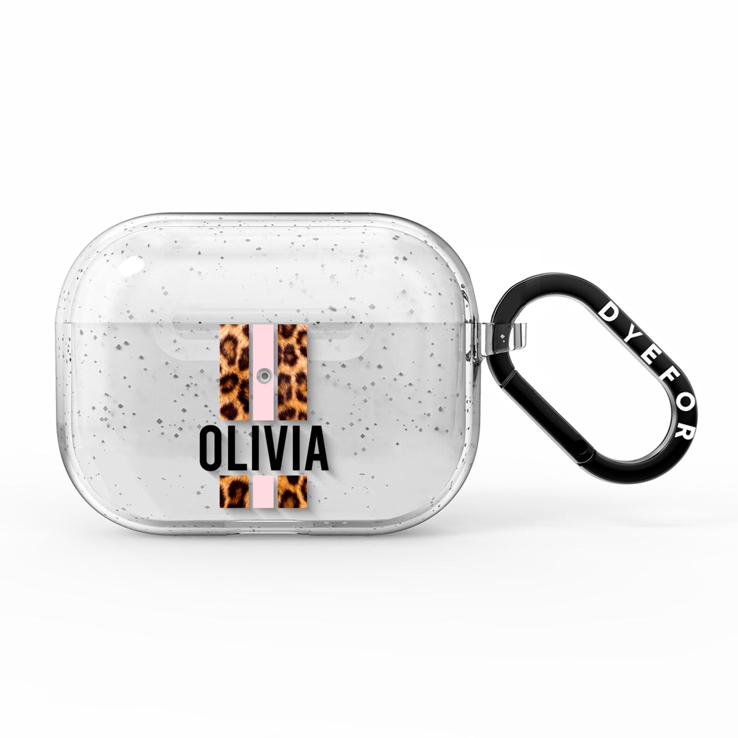 Personalised Leopard Print Stripe AirPods Pro Glitter Case