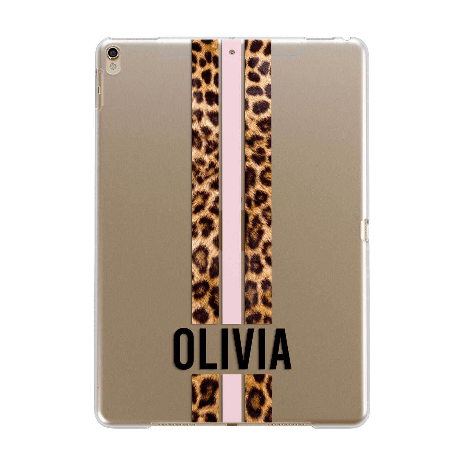 Personalised Leopard Print Stripe Apple iPad Gold Case