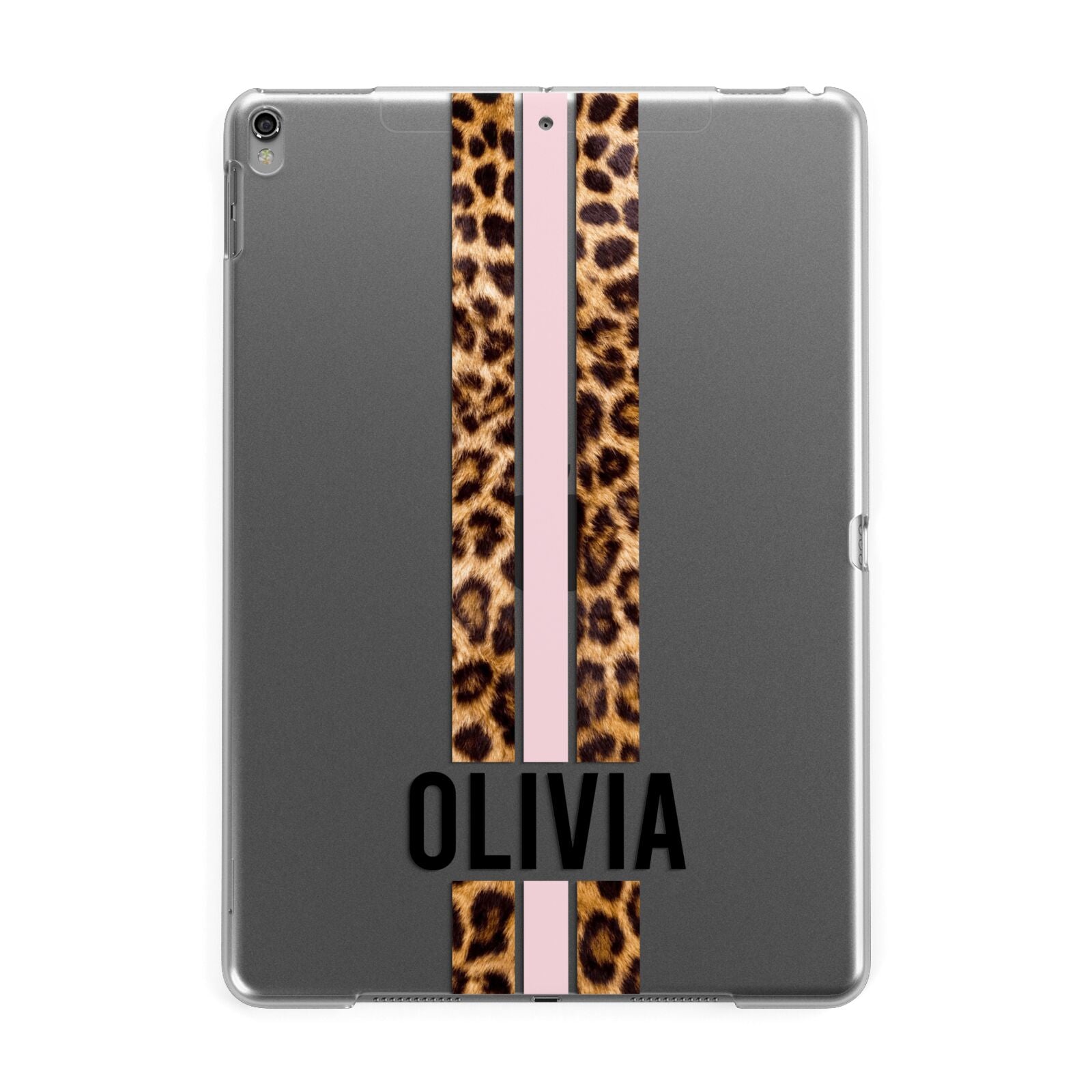 Personalised Leopard Print Stripe Apple iPad Grey Case