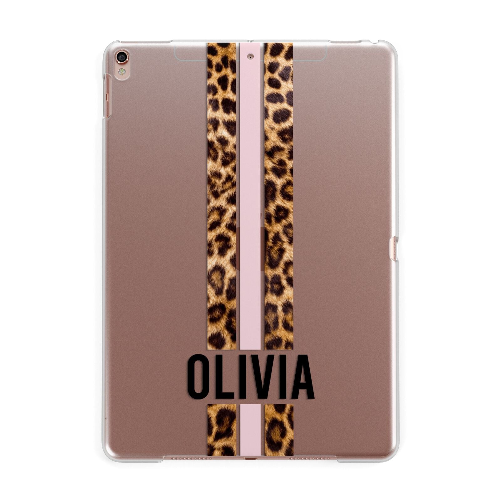 Personalised Leopard Print Stripe Apple iPad Rose Gold Case