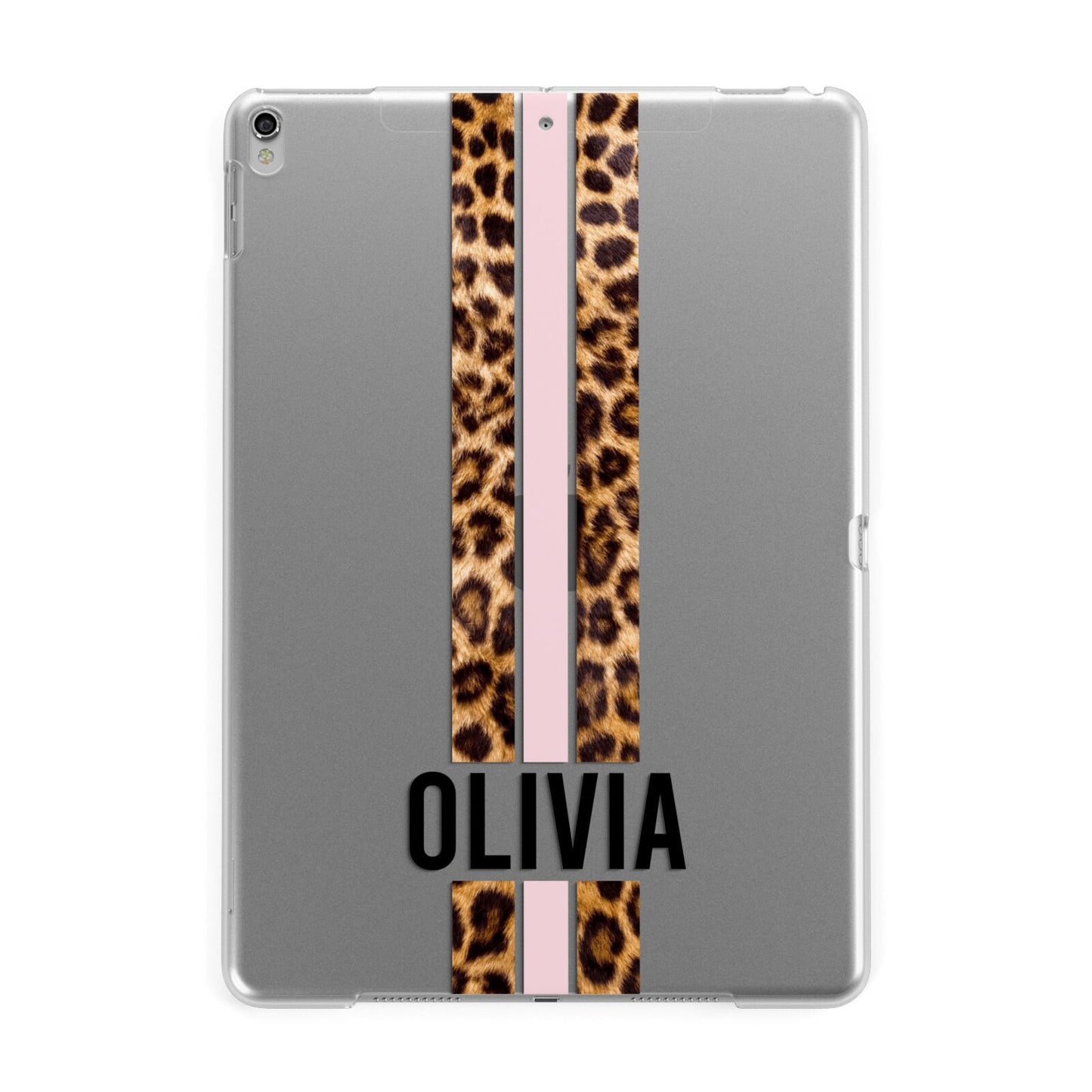 Personalised Leopard Print Stripe Apple iPad Silver Case