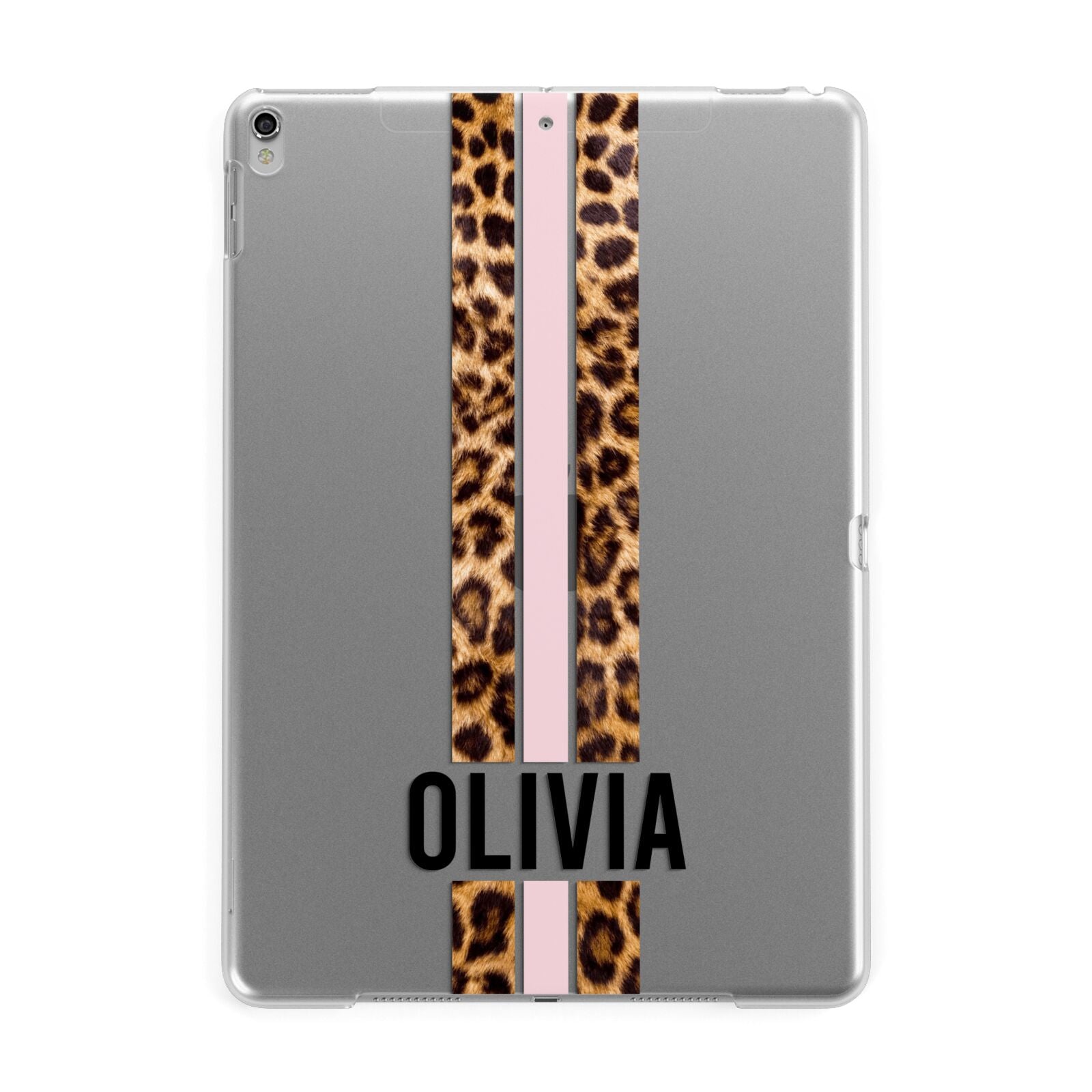 Personalised Leopard Print Stripe Apple iPad Silver Case