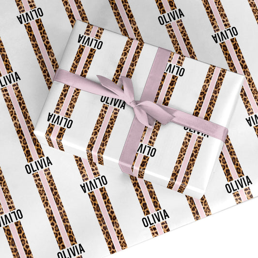 Personalised Leopard Print Stripe Custom Wrapping Paper