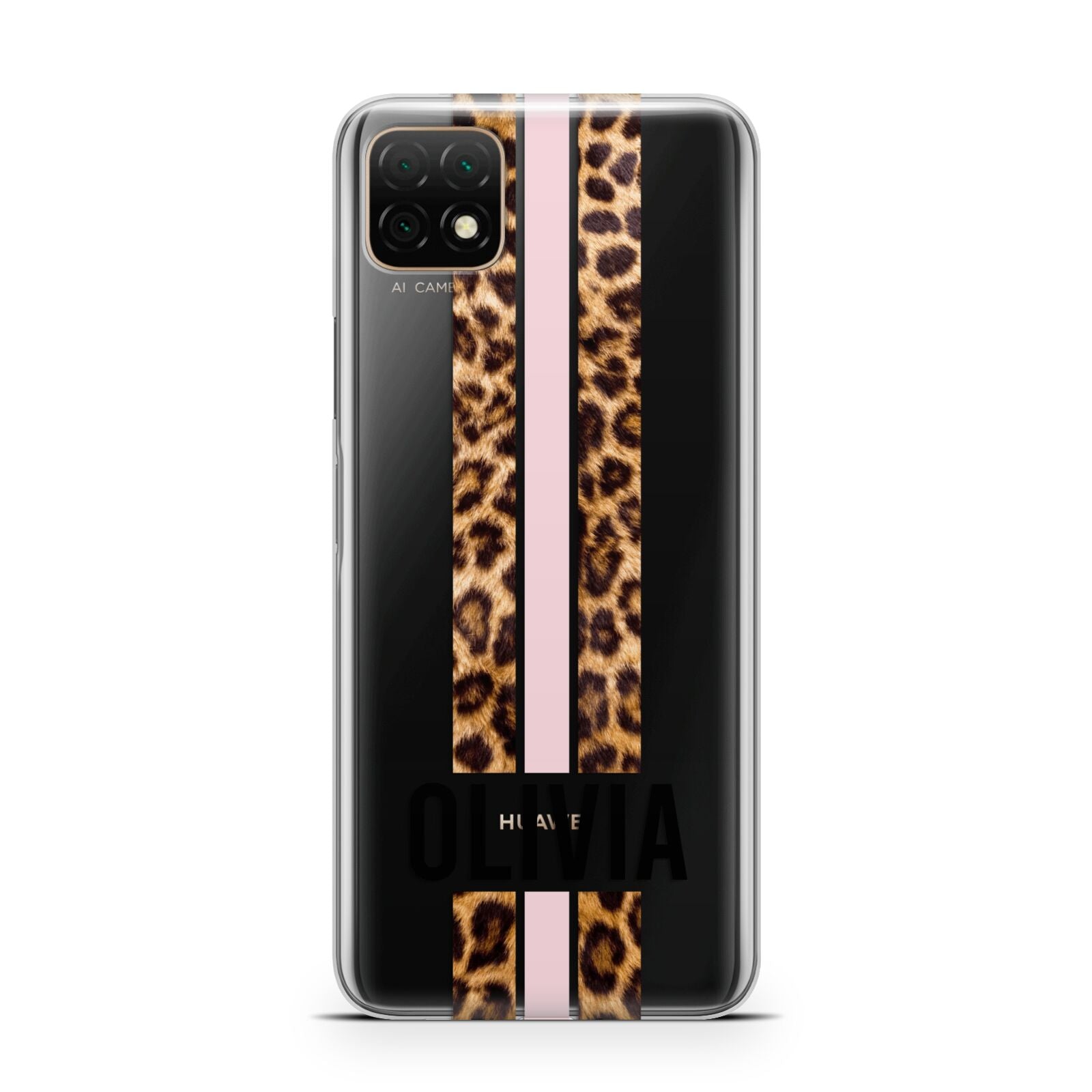 Personalised Leopard Print Stripe Huawei Enjoy 20 Phone Case