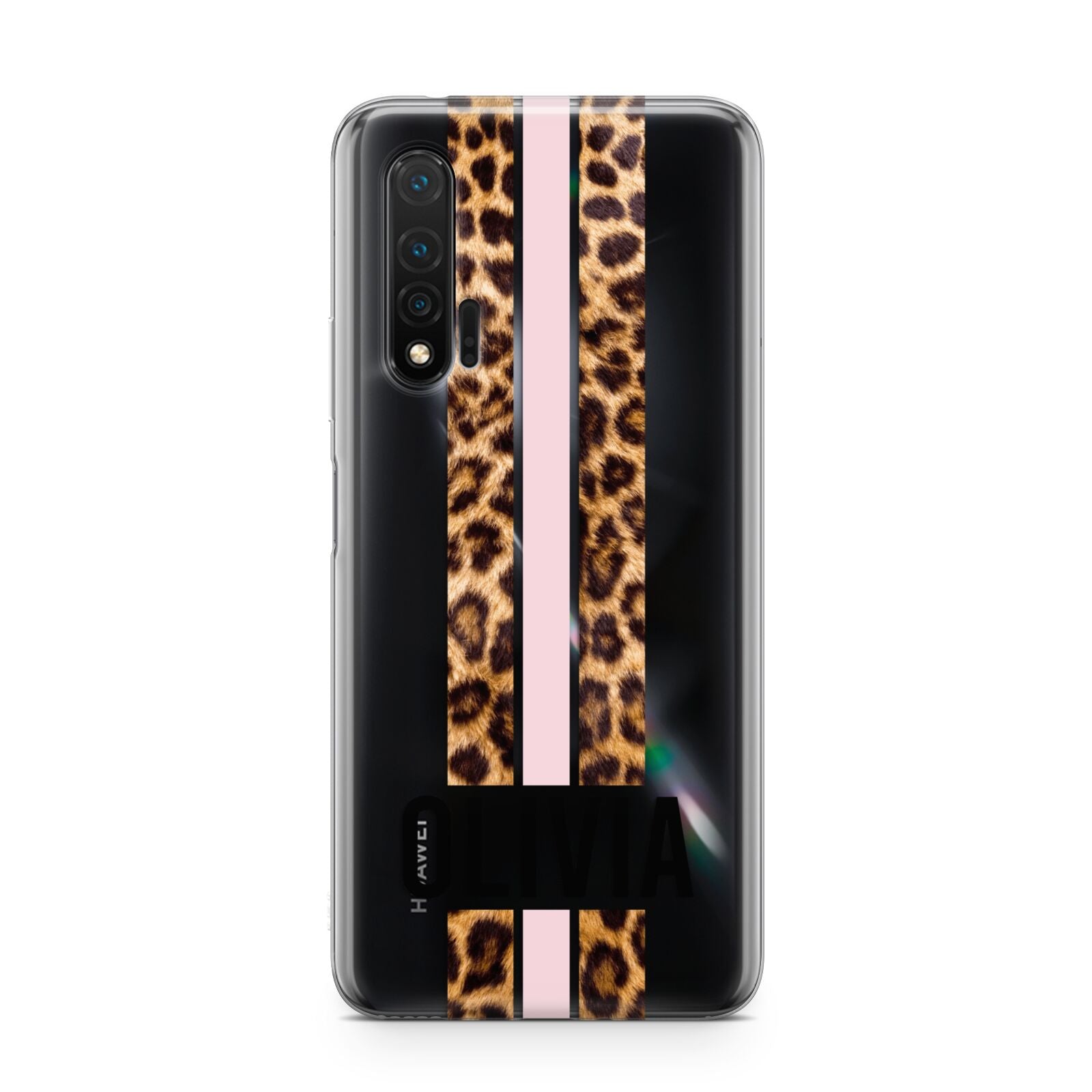 Personalised Leopard Print Stripe Huawei Nova 6 Phone Case