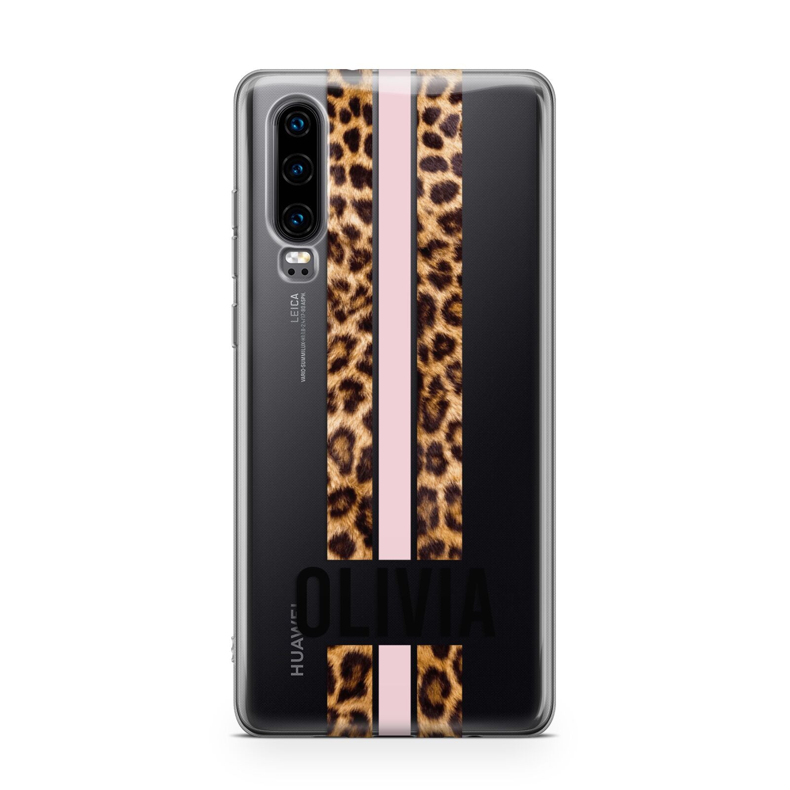 Personalised Leopard Print Stripe Huawei P30 Phone Case