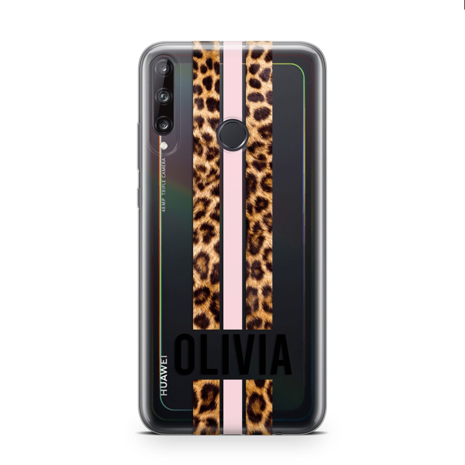 Personalised Leopard Print Stripe Huawei P40 Lite E Phone Case