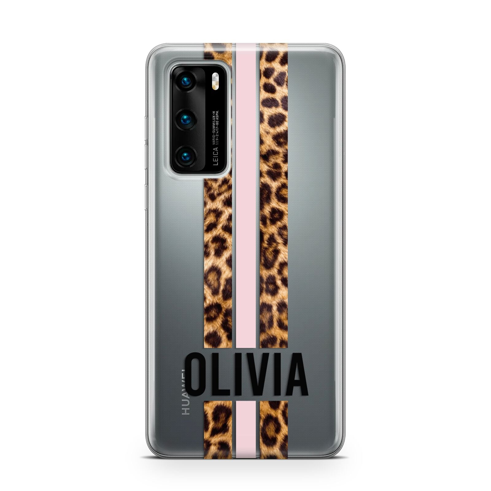 Personalised Leopard Print Stripe Huawei P40 Phone Case