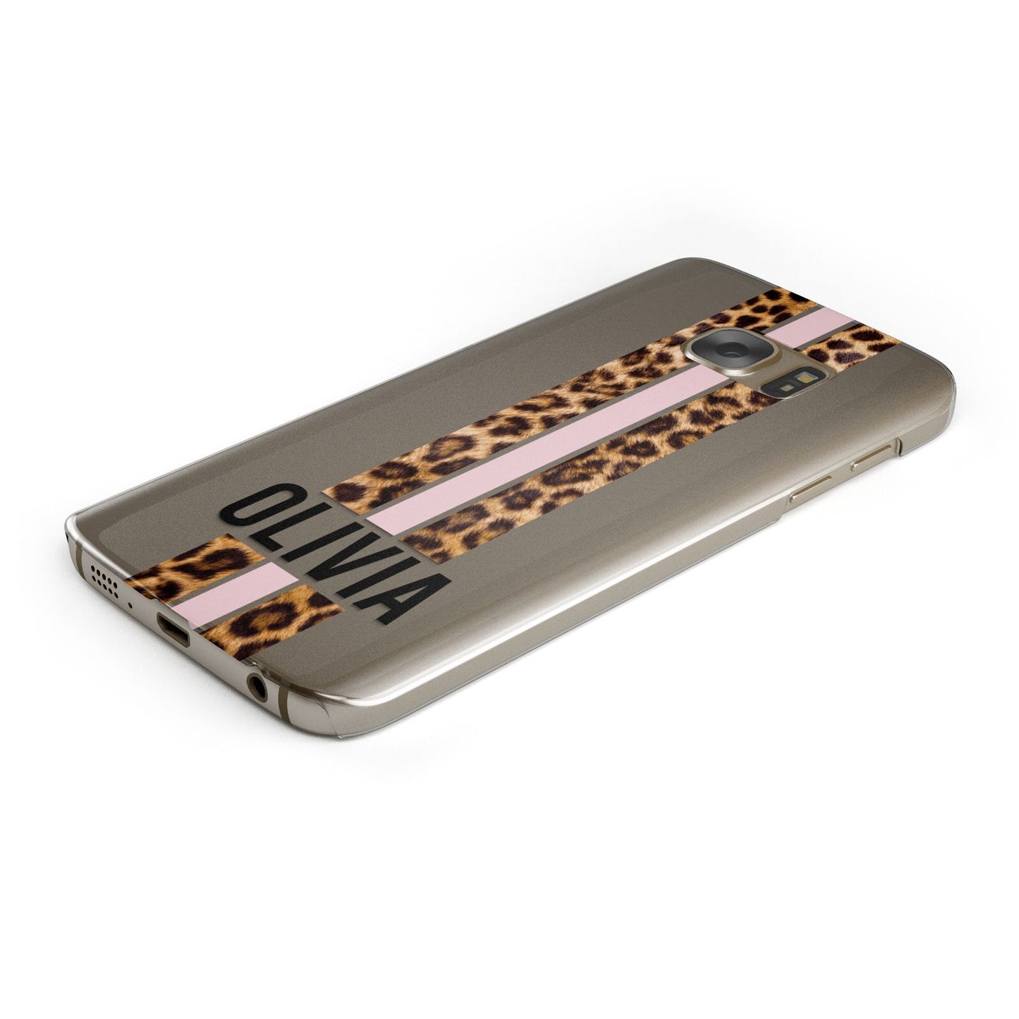 Personalised Leopard Print Stripe Protective Samsung Galaxy Case Angled Image