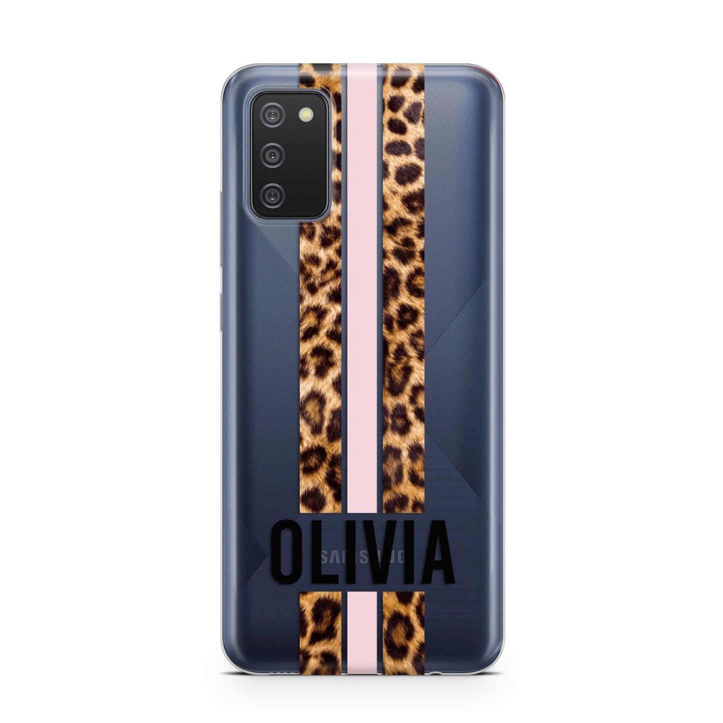 Personalised Leopard Print Stripe Samsung A02s Case