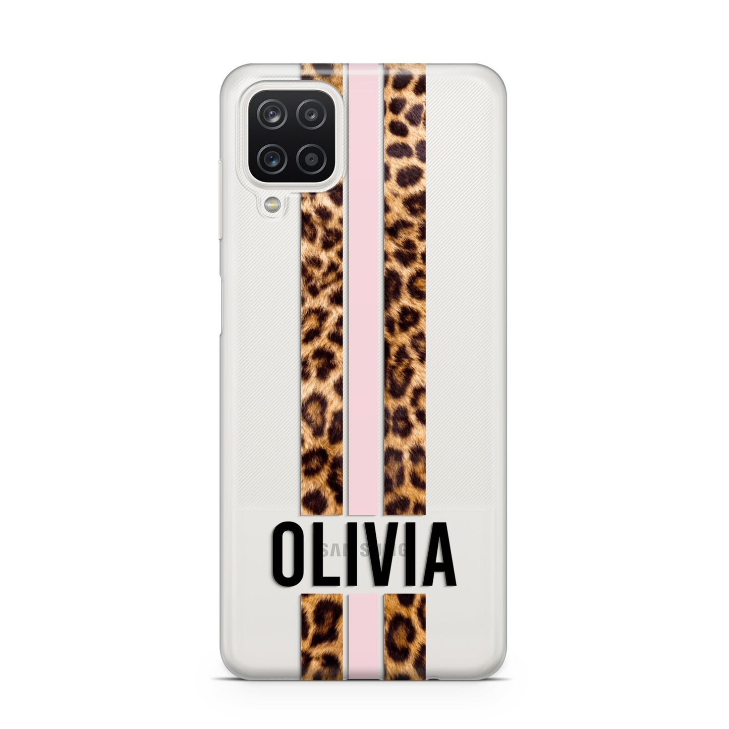 Personalised Leopard Print Stripe Samsung A12 Case