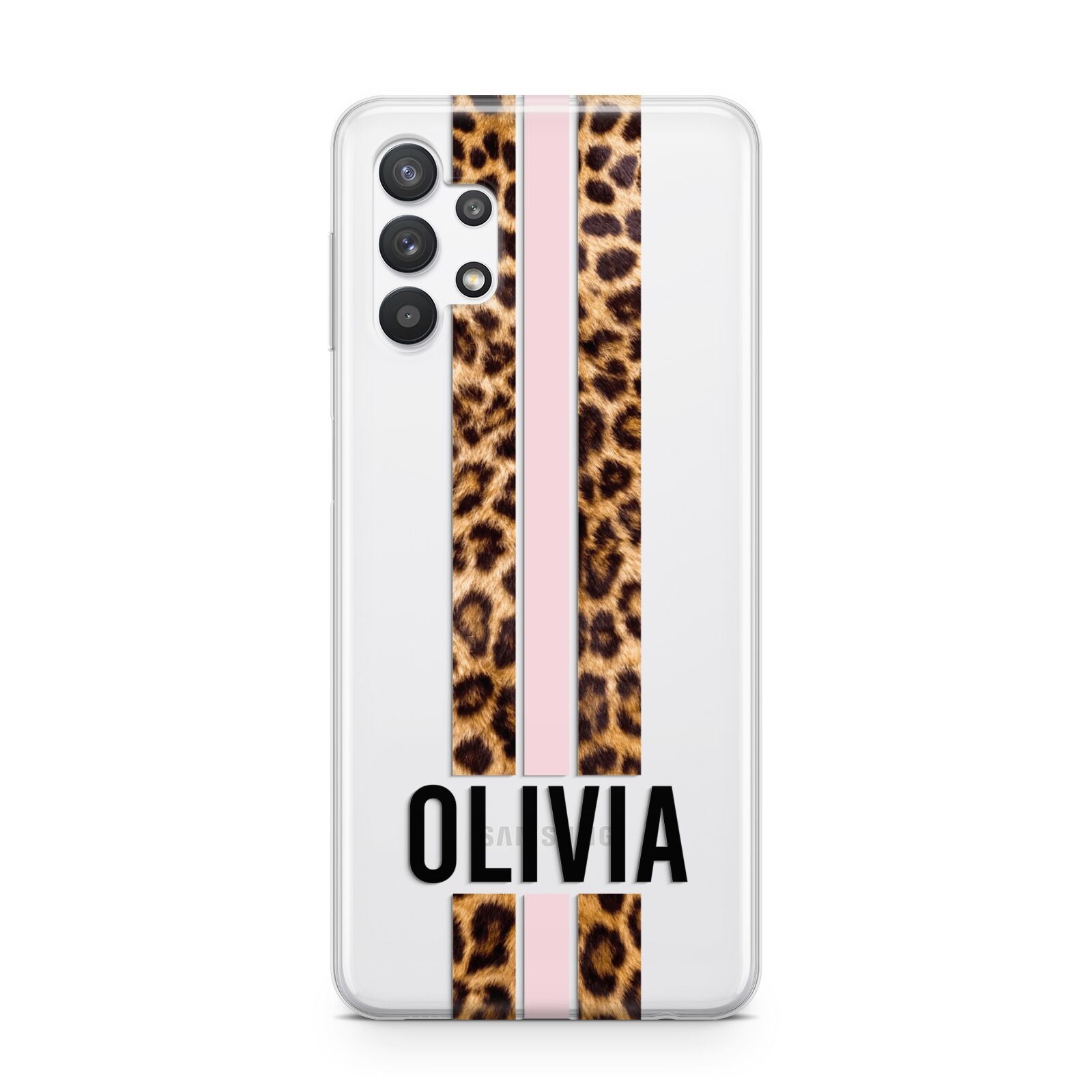 Personalised Leopard Print Stripe Samsung A32 5G Case