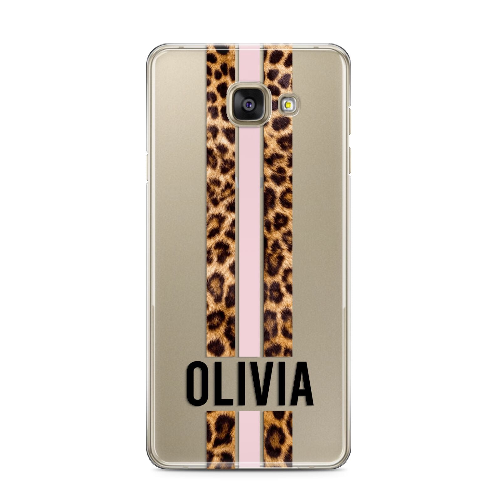 Personalised Leopard Print Stripe Samsung Galaxy A3 2016 Case on gold phone