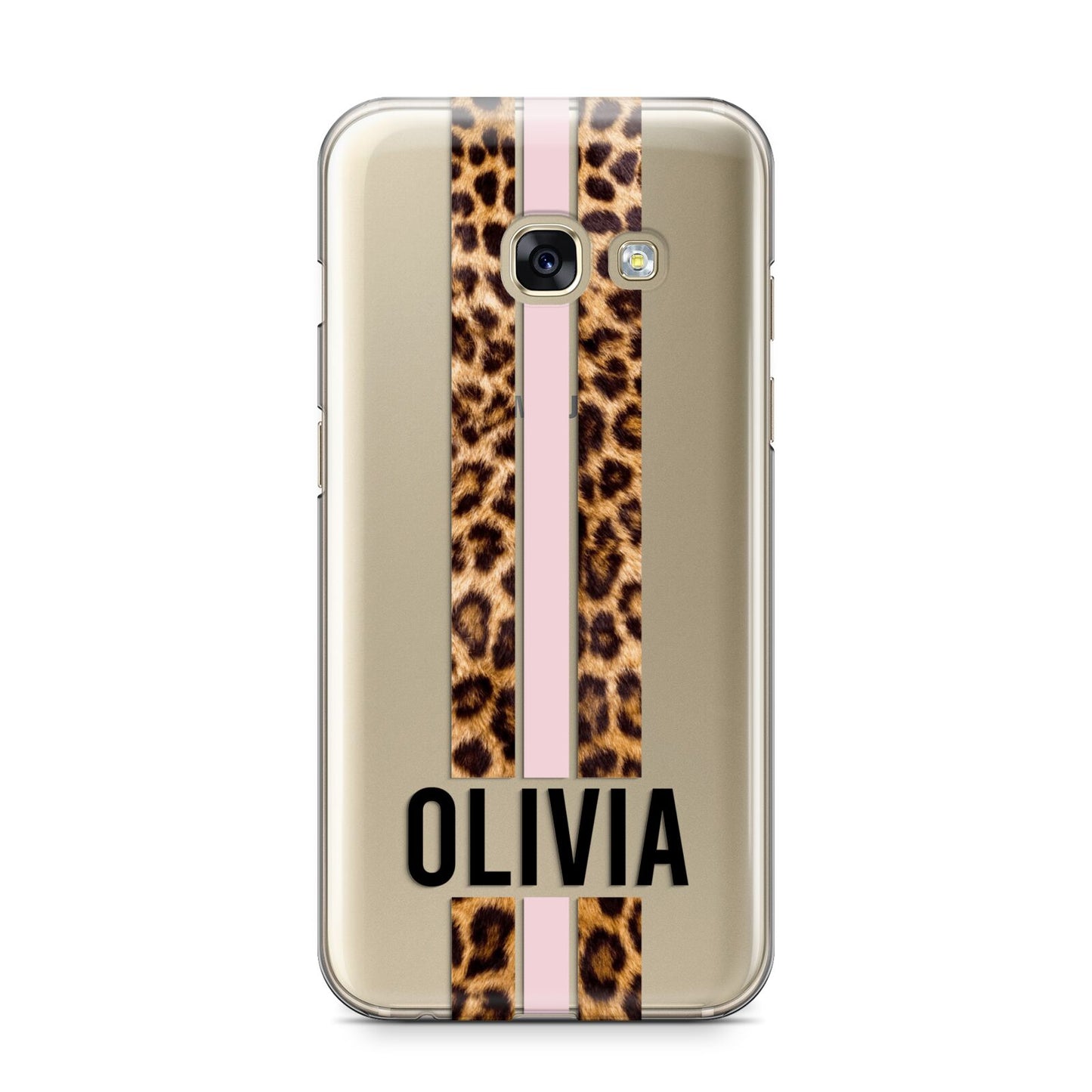 Personalised Leopard Print Stripe Samsung Galaxy A3 2017 Case on gold phone