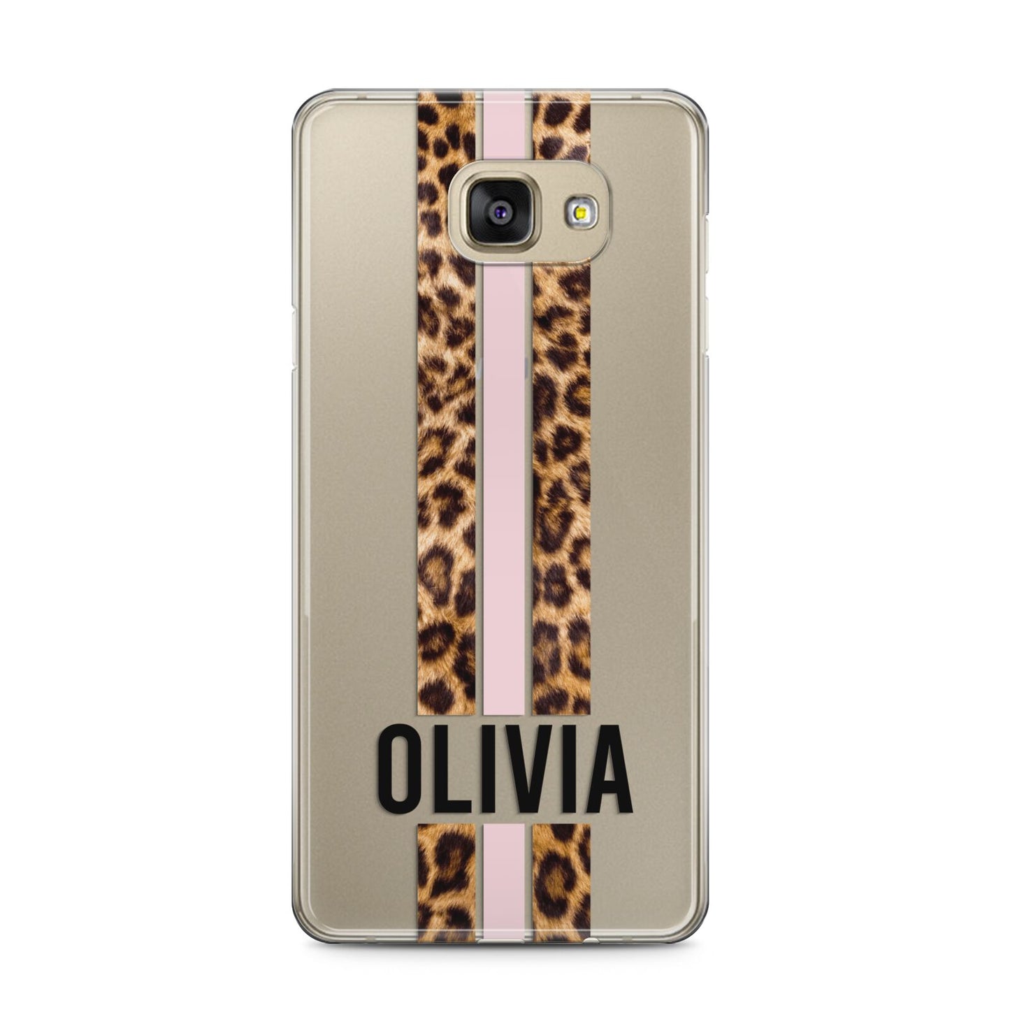 Personalised Leopard Print Stripe Samsung Galaxy A5 2016 Case on gold phone