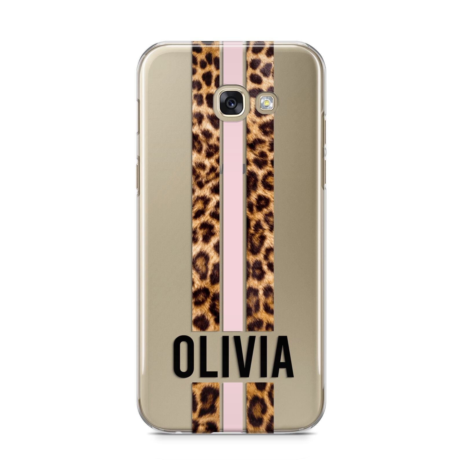 Personalised Leopard Print Stripe Samsung Galaxy A5 2017 Case on gold phone