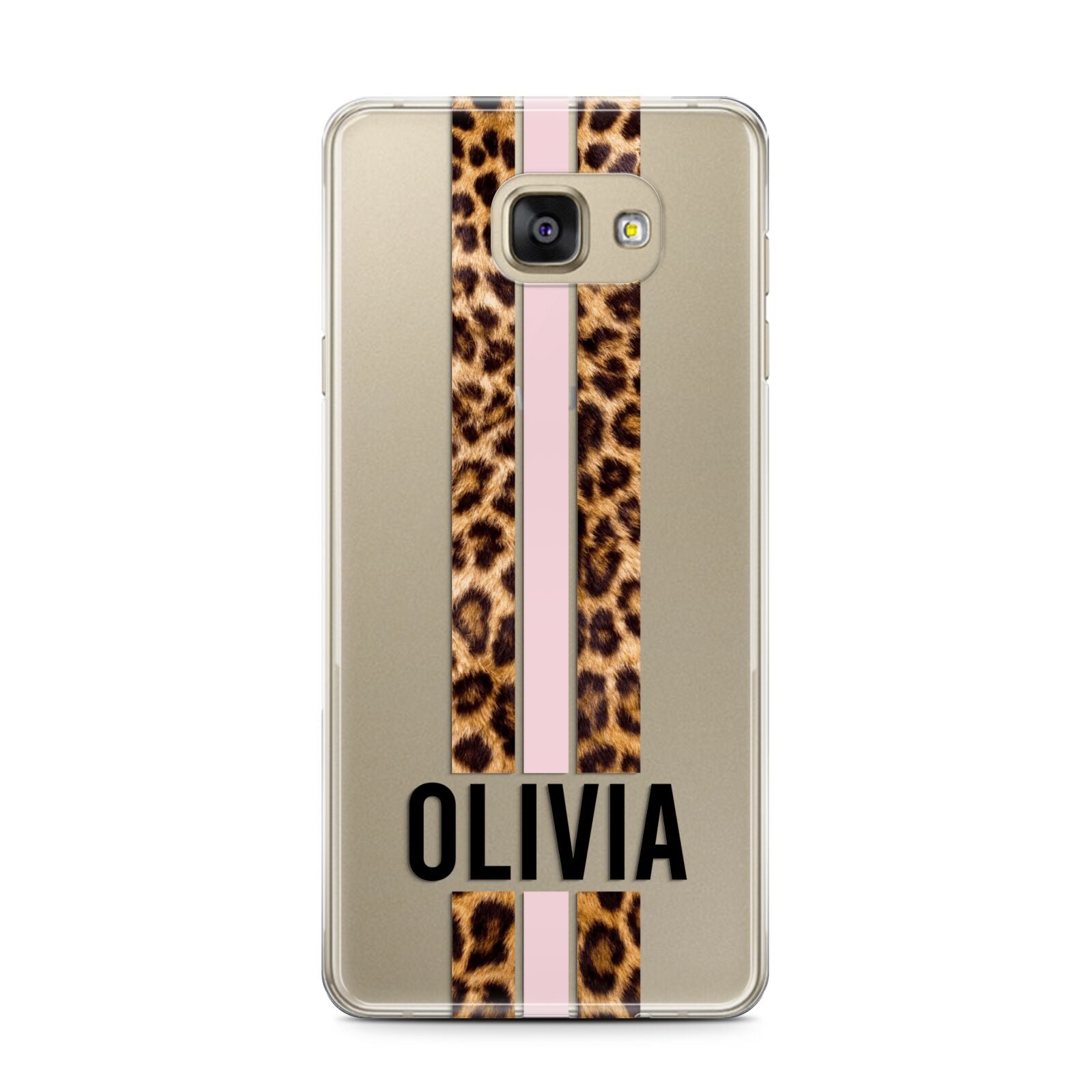 Personalised Leopard Print Stripe Samsung Galaxy A7 2016 Case on gold phone