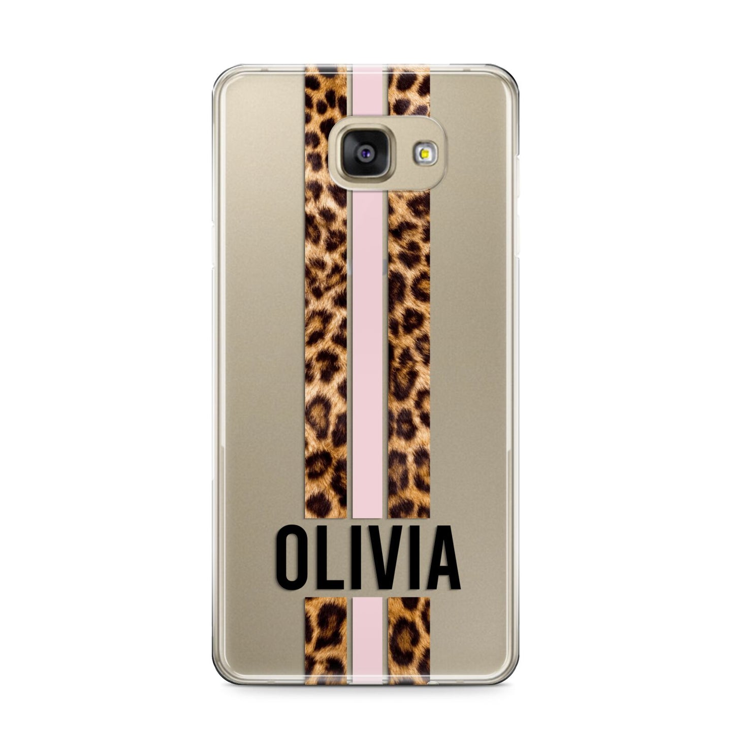 Personalised Leopard Print Stripe Samsung Galaxy A9 2016 Case on gold phone