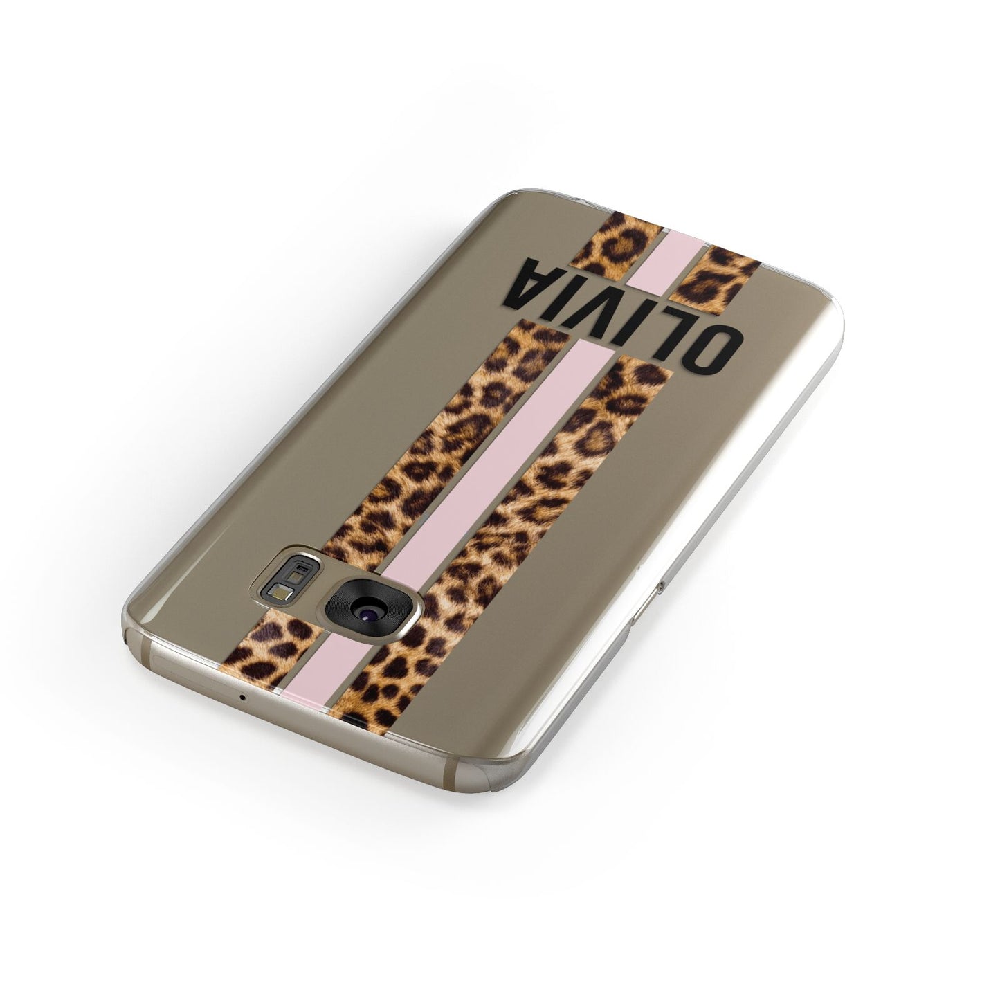 Personalised Leopard Print Stripe Samsung Galaxy Case Front Close Up