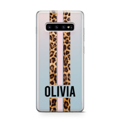 Personalised Leopard Print Stripe Samsung Galaxy S10 Case