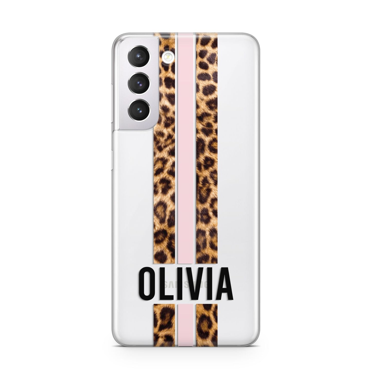 Personalised Leopard Print Stripe Samsung S21 Case