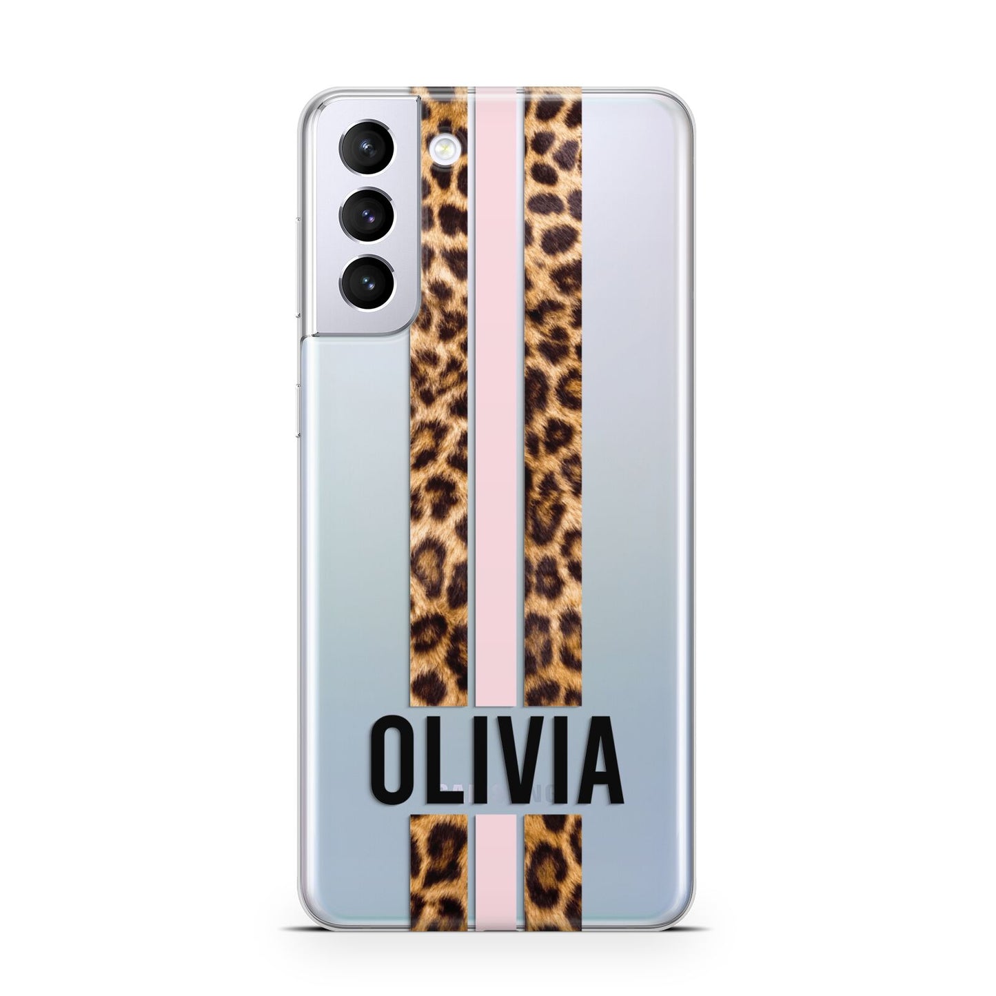 Personalised Leopard Print Stripe Samsung S21 Plus Case