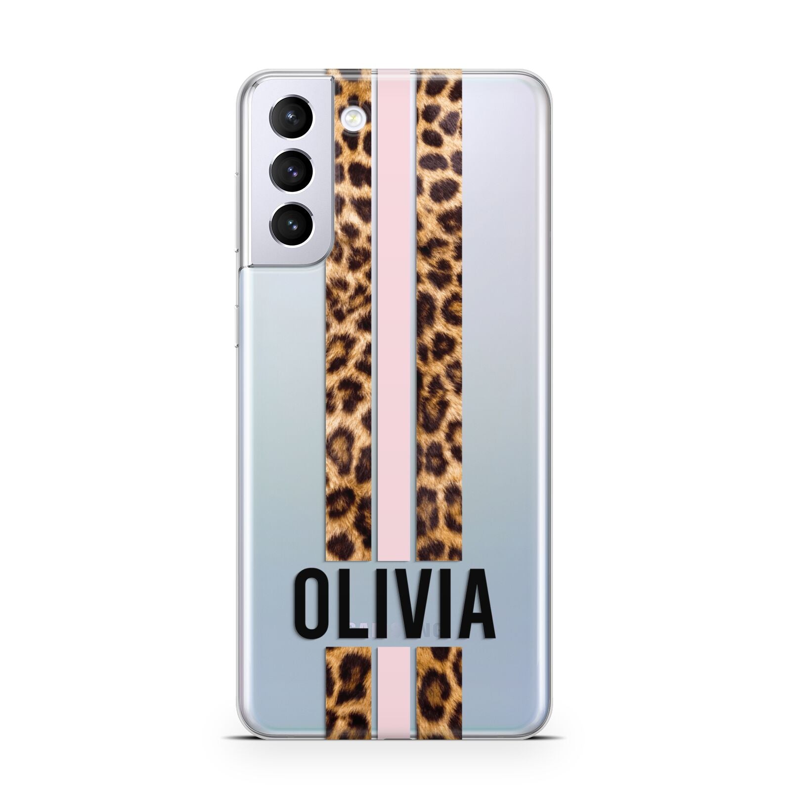 Personalised Leopard Print Stripe Samsung S21 Plus Case