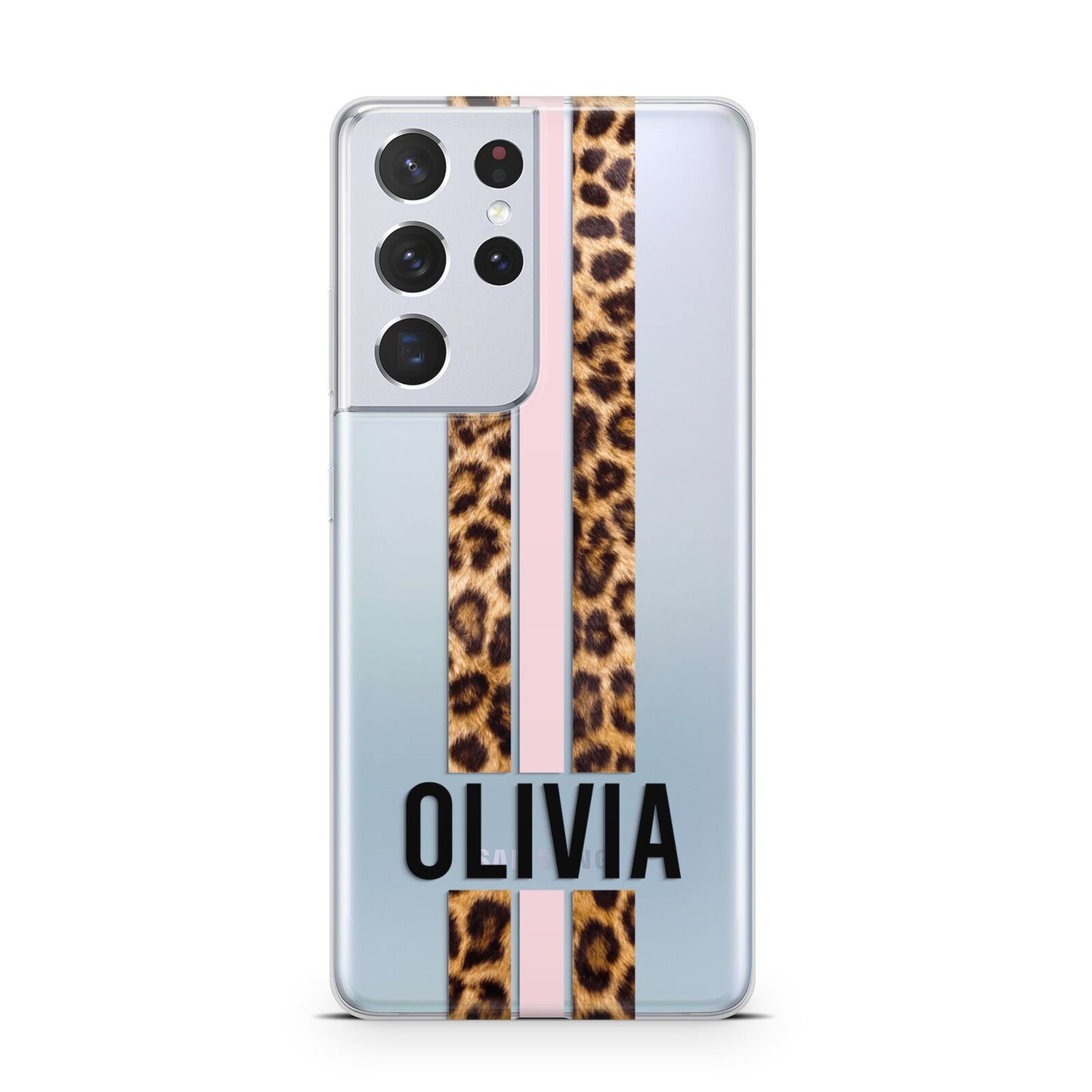 Personalised Leopard Print Stripe Samsung S21 Ultra Case