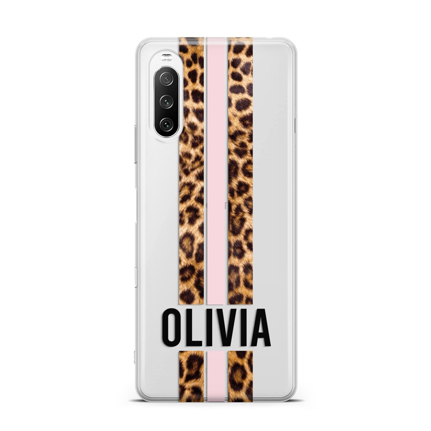 Personalised Leopard Print Stripe Sony Xperia 10 III Case