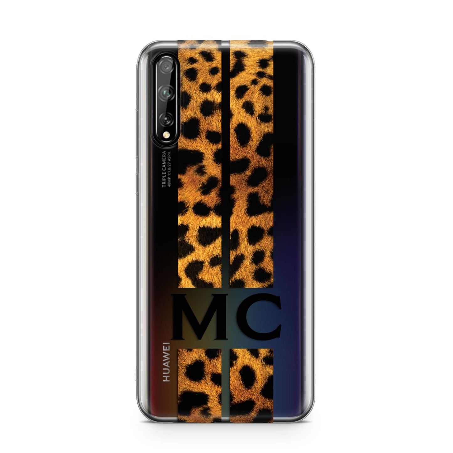 Personalised Leopard Print Stripes Initials Huawei Enjoy 10s Phone Case