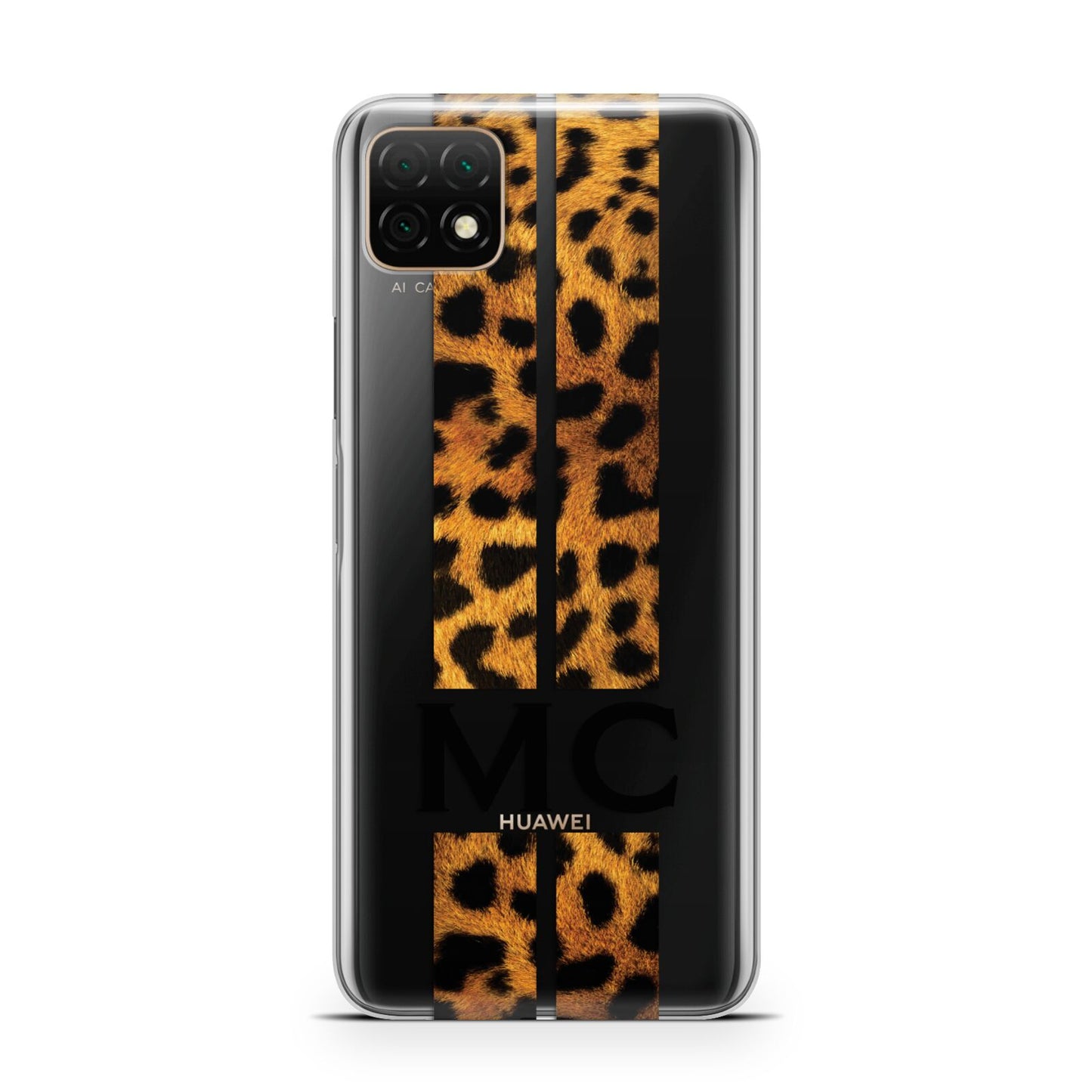 Personalised Leopard Print Stripes Initials Huawei Enjoy 20 Phone Case