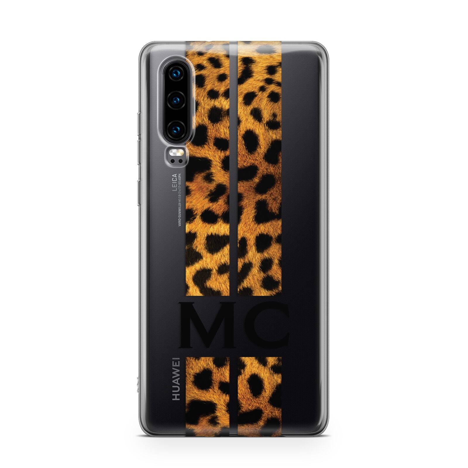 Personalised Leopard Print Stripes Initials Huawei P30 Phone Case