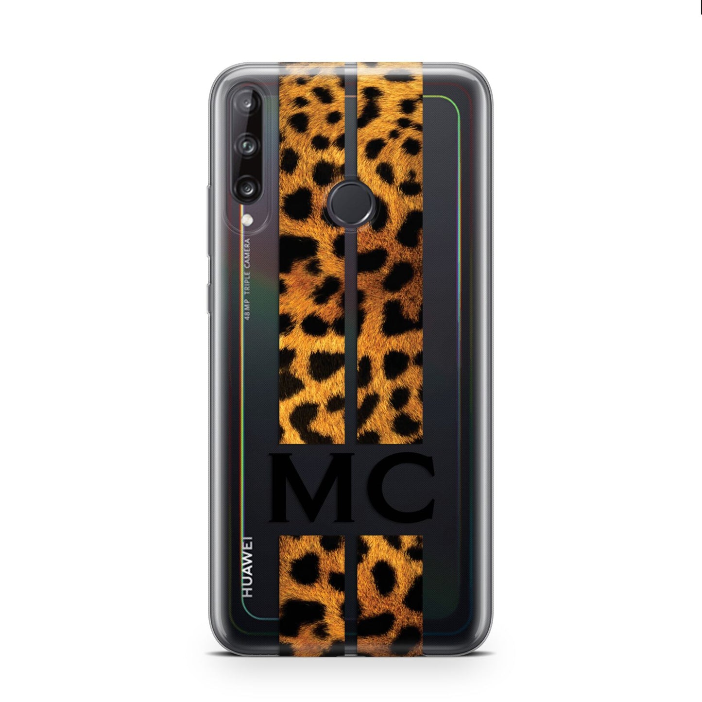 Personalised Leopard Print Stripes Initials Huawei P40 Lite E Phone Case